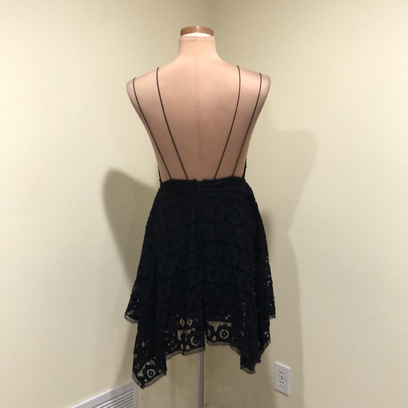 Free People Just Like Honey Dress Size 2 Black Floral Lace Asymmetrical Hem - Picture 6 of 10